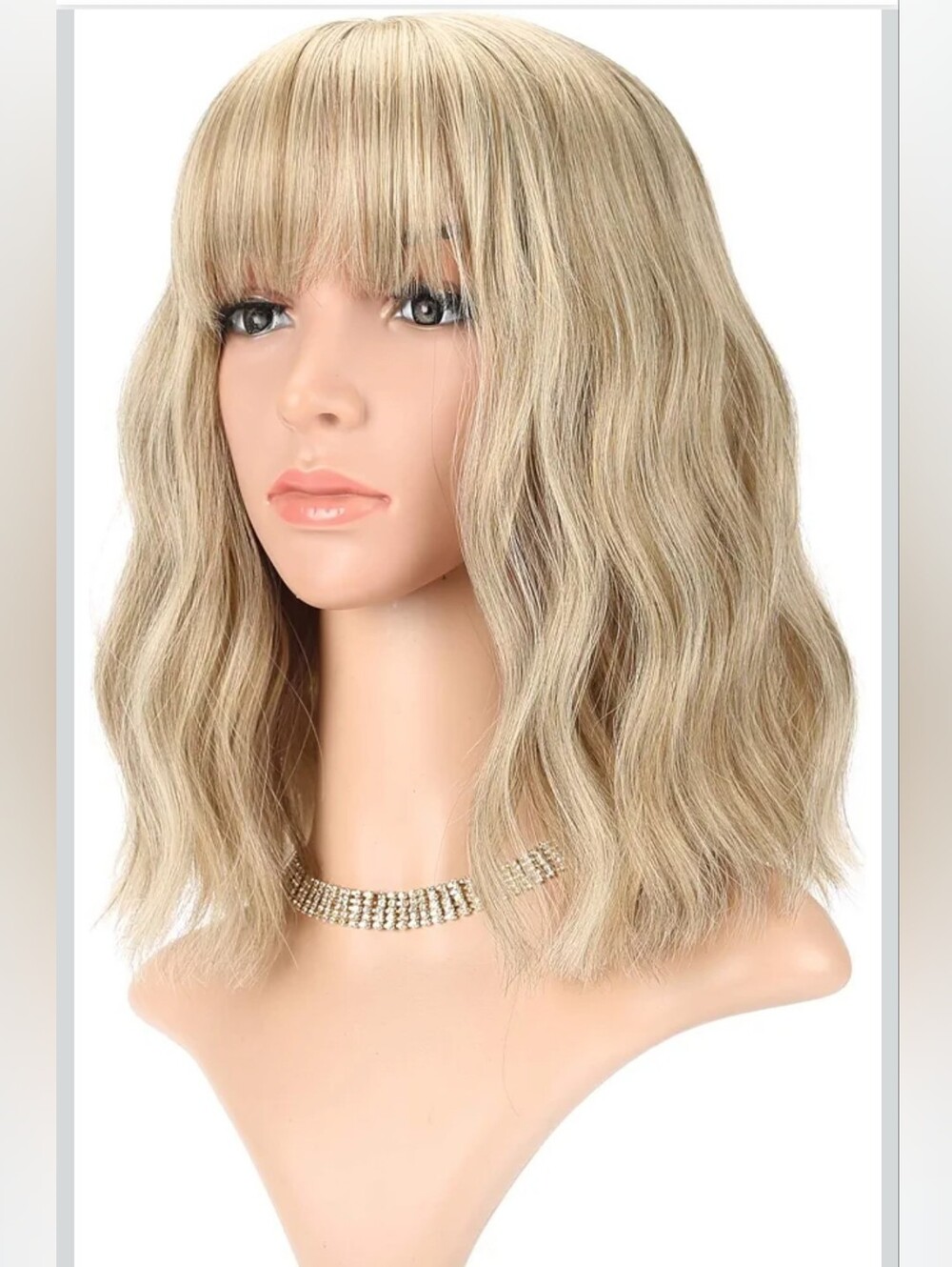 Blonde Wave Short Bob Wigs With Air Bangs Shoulder Length Wig For Women and Girl